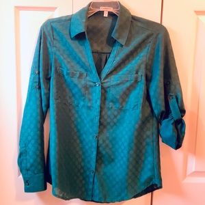 Express Emerald green Sheer button down blouse